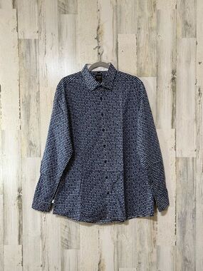 OLYMP Level 5 Five Navy Text-Print Long Sleeve Dress Eye Soul Imagination